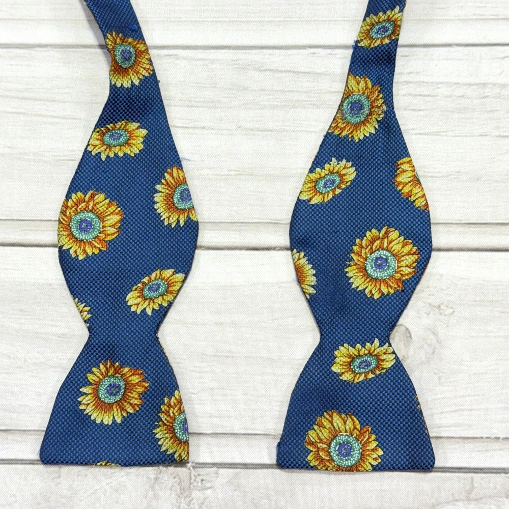 Maus & Hoffman Bow Tie Blue Yellow Sunflower Floral Silk Bowtie